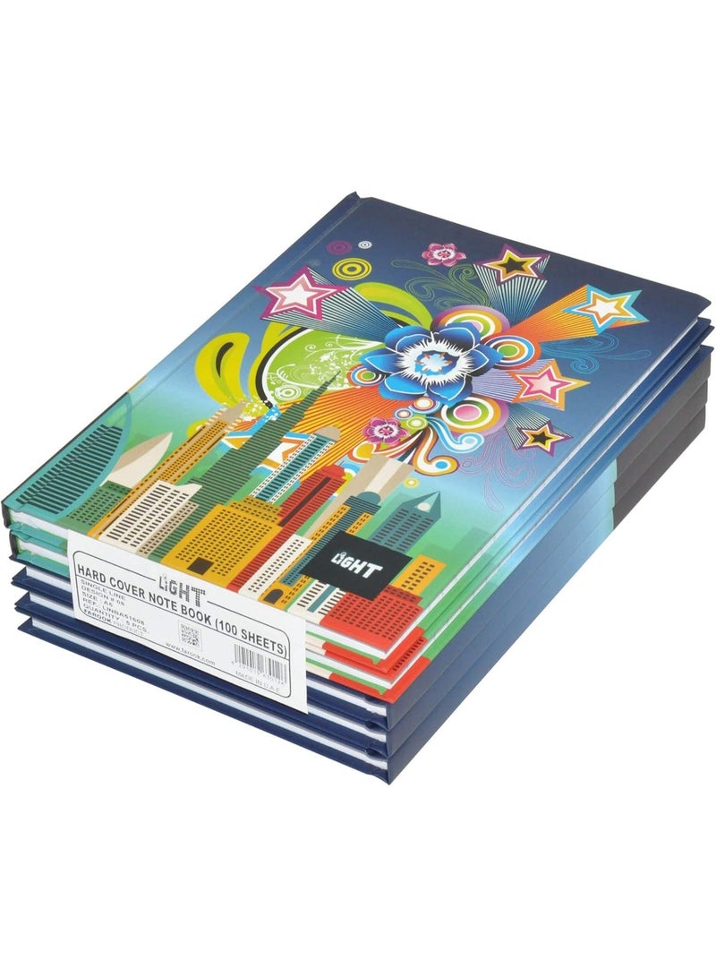 FIS 5-Piece Light Hard Cover Notebook, Single Ruled, (100 Sheets), A5 Size - LINBA51608 - Image 1